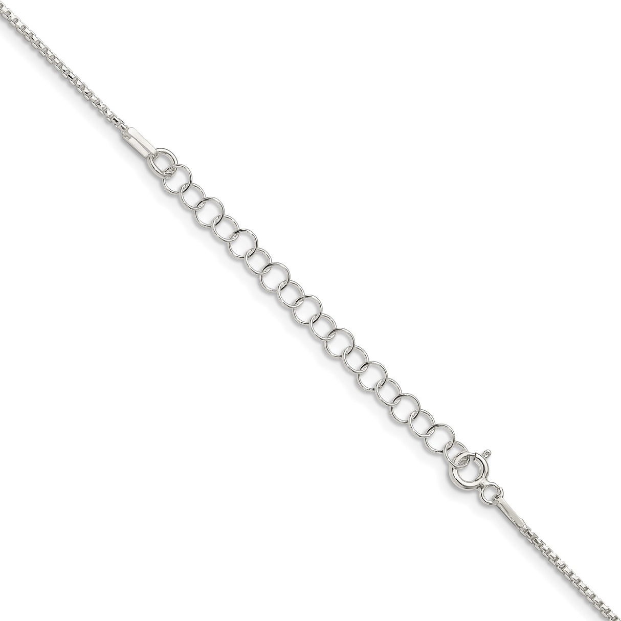 925 White Gold 1.1 mm Box Chain Necklace, Polished detail view