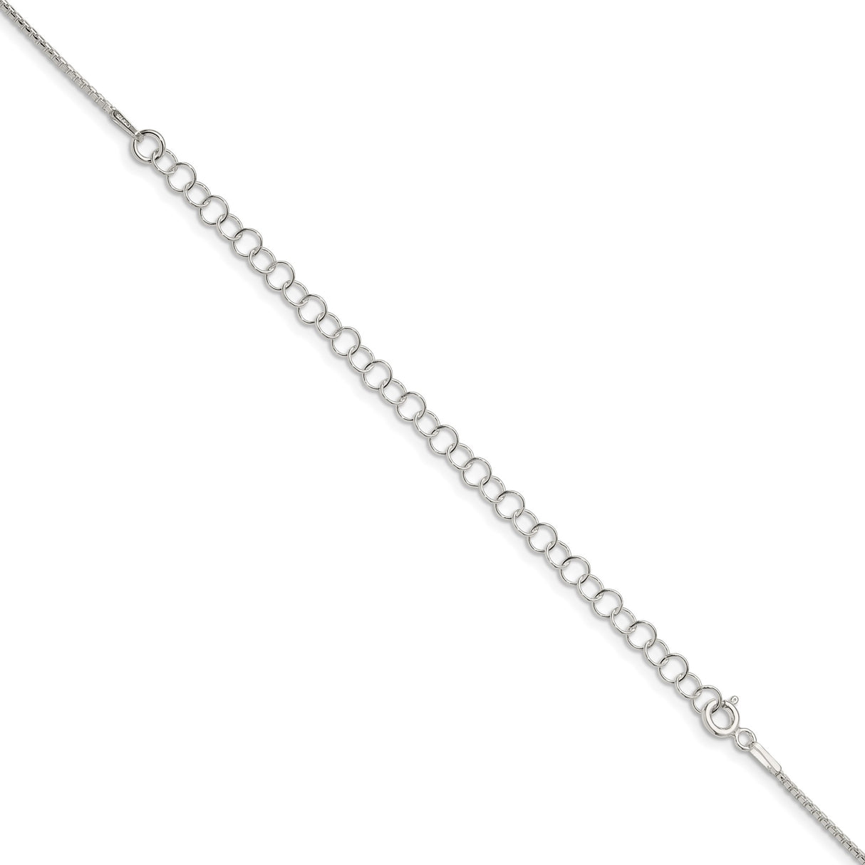 925 White Gold 1.1 mm Box Chain Necklace, Polished detail view