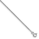 925 White Gold 1.1 mm Box Chain Necklace, Polished detail view