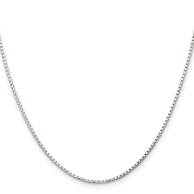 925 White Gold 1.3 mm Box Chain Necklace, Polished