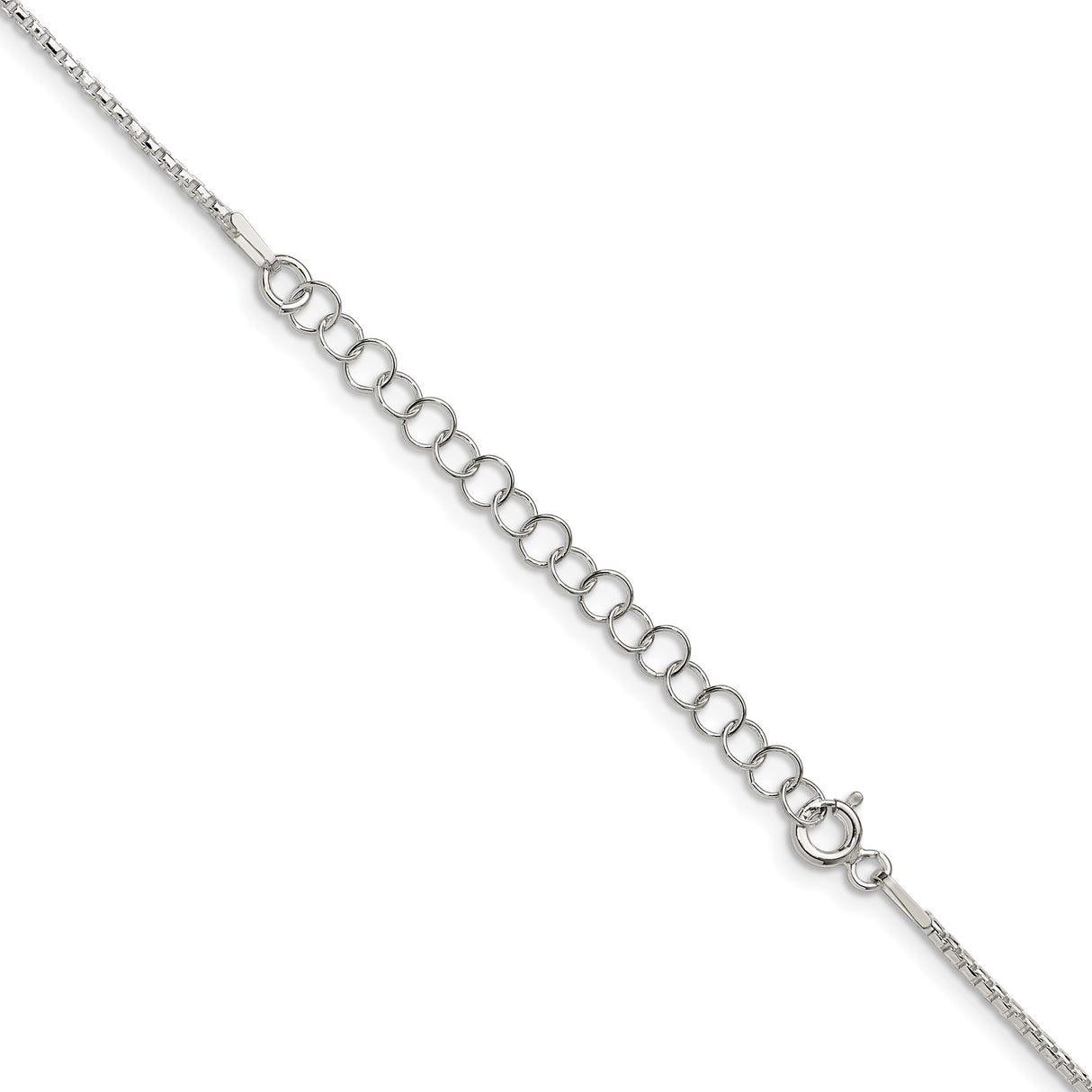 925 White Gold 1.3 mm Box Chain Necklace, Polished detail view