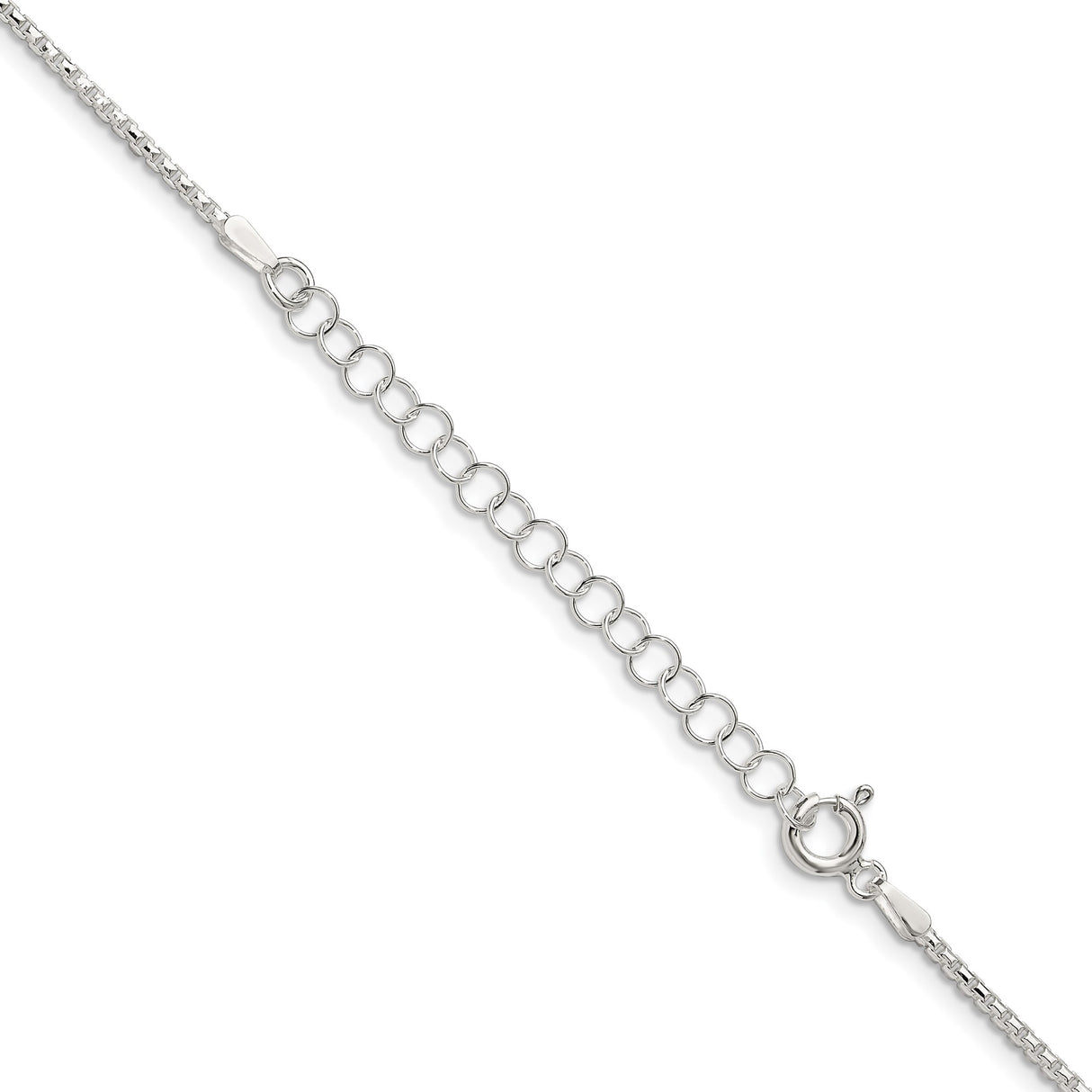 925 White Gold 1.5 mm Box Chain Necklace, Polished detail view