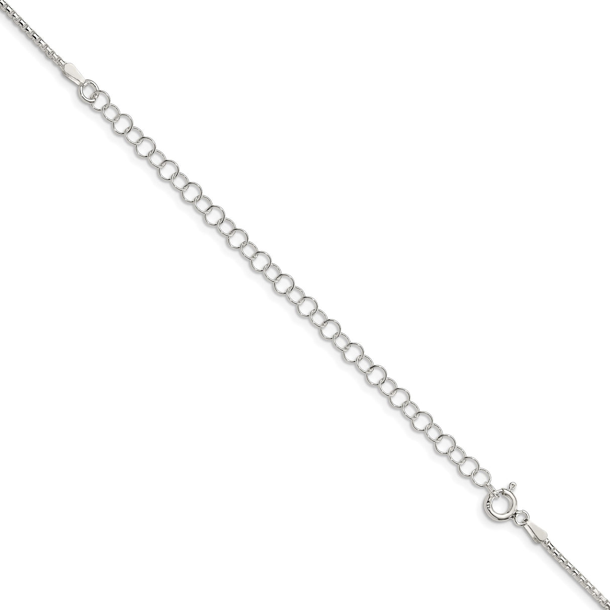 925 White Gold 1.5 mm Box Chain Necklace, Polished detail view