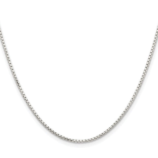925 White Gold 1.5 mm Box Chain Necklace, Polished