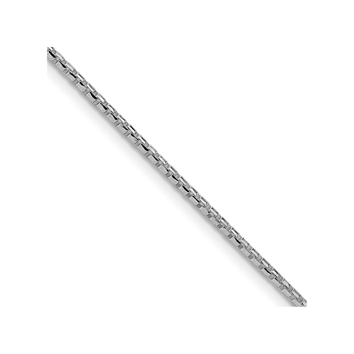 925 White Gold 1.5 mm Box Chain Necklace, Polished detail view