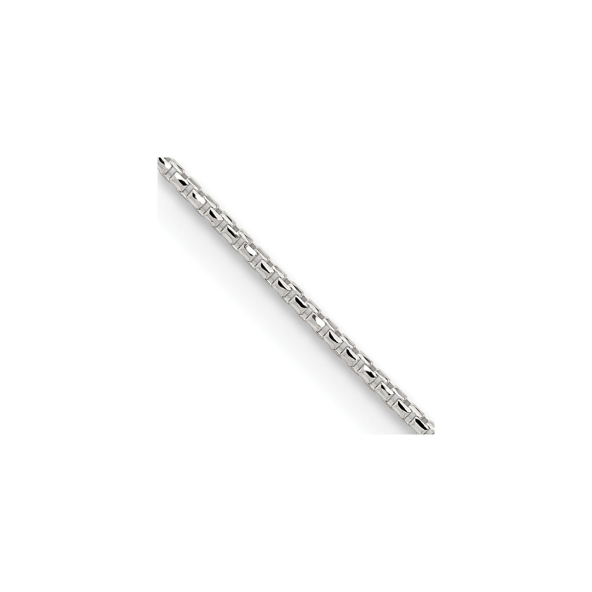 925 White Gold 1.5 mm Box Chain Necklace, Polished detail view