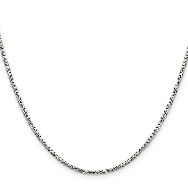 925 White Gold 1.75 mm Box Chain Necklace, Polished