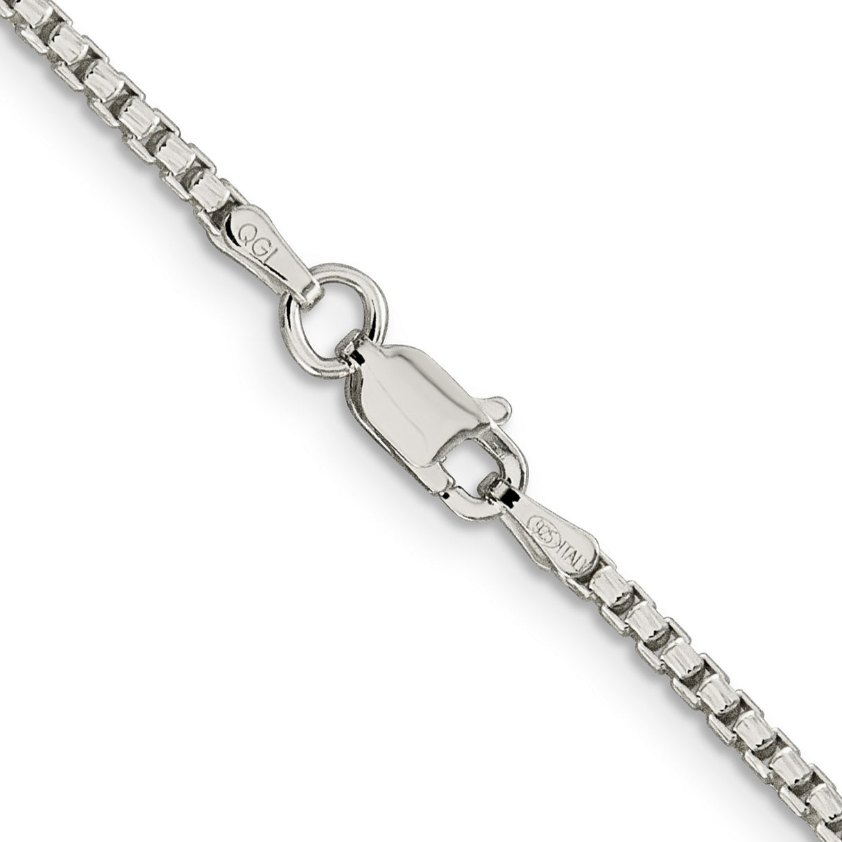 925 White Gold 2 mm Box Chain Necklace, Polished alternate angle