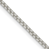 925 White Gold 2 mm Box Chain Necklace, Polished detail view