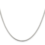 925 White Gold 2 mm Box Chain Necklace, Polished
