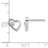 Sterling Silver Heart Stud Earrings with Open Heart Design and Cubic Zirconia Accent