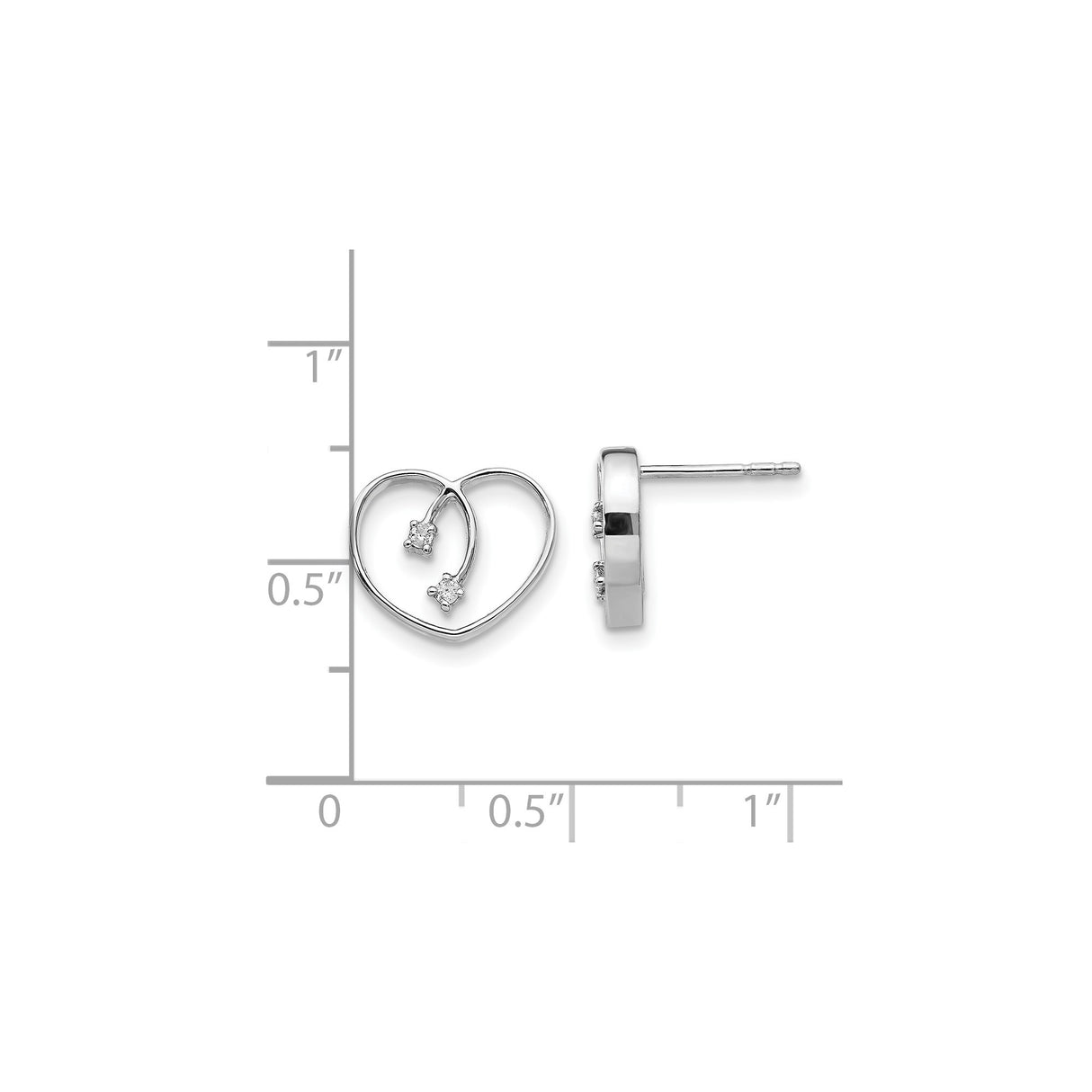 Sterling Silver Heart Shaped Stud Earrings with Cubic Zirconia, Open Heart Design