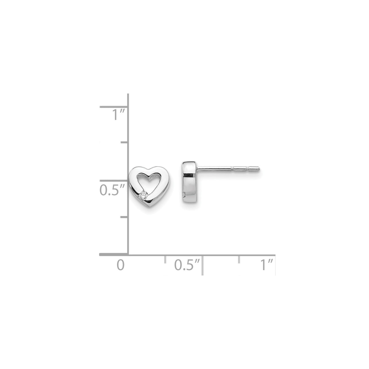 Sterling Silver Heart Stud Earrings with Cubic Zirconia, Open Heart Design for Women