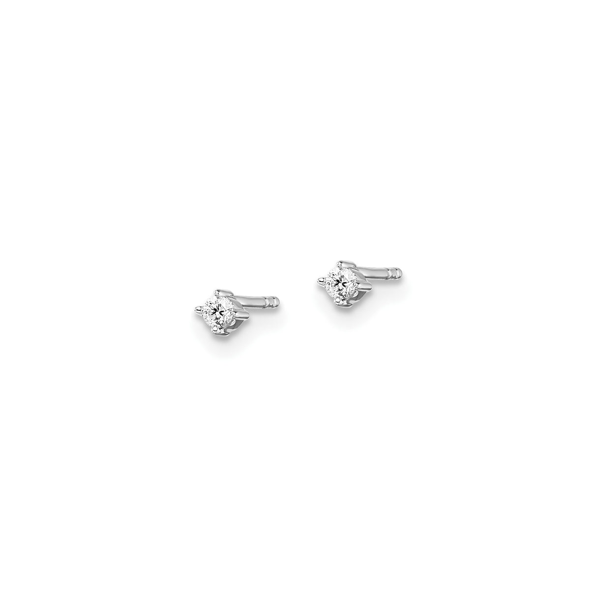 Sterling Silver Stud Earrings with Diamond in Four-Prong Setting, Minimalist Round Design