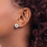 Sterling Silver Circle Stud Earrings with Diamond Accent, Open Design Minimalist Style