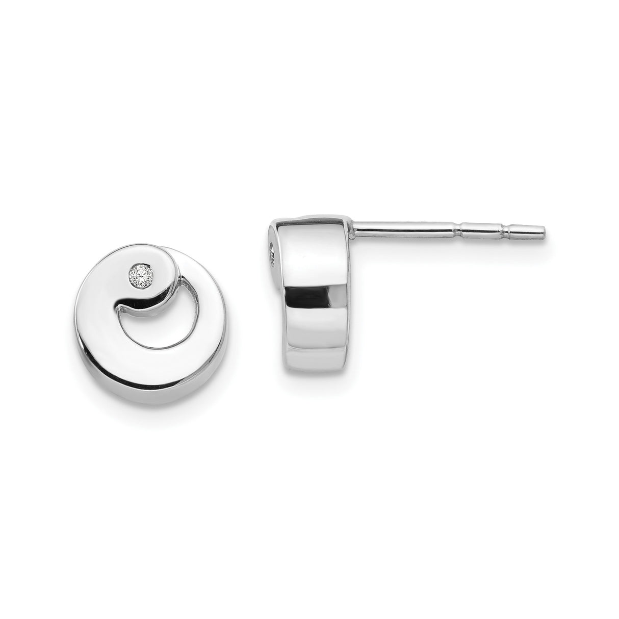 Sterling Silver Circle Stud Earrings with Diamond Accent, Open Design Minimalist Style