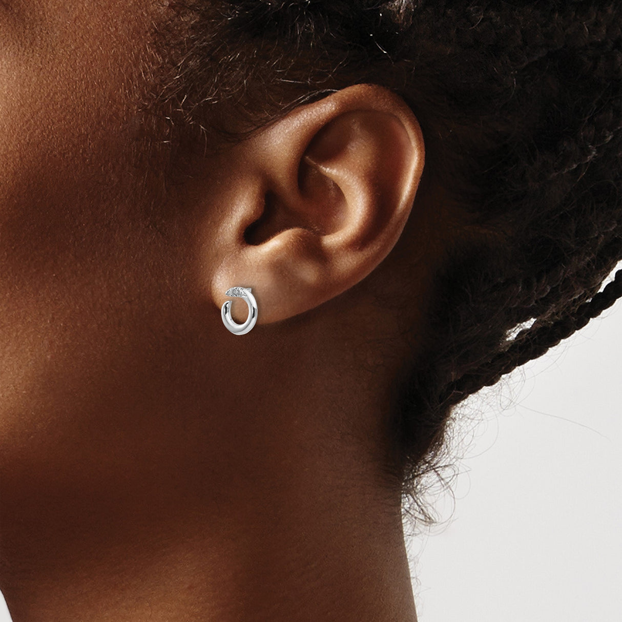 Sterling Silver Stud Earrings with Diamond Accents, Open Circle Minimalist Design