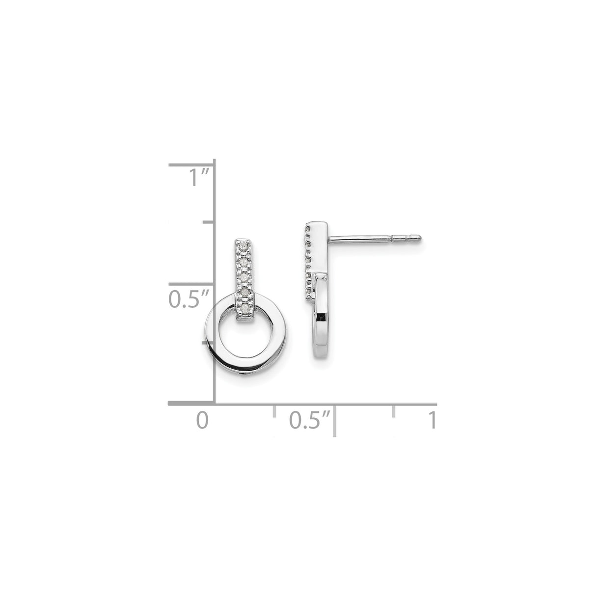 Sterling Silver Circle Drop Stud Earrings with Diamonds, Open Hoop Modern Minimalist Design