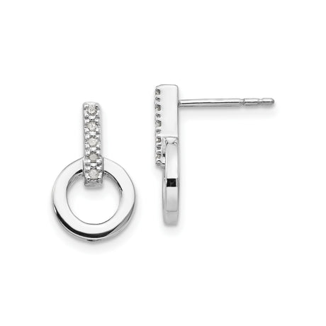 Sterling Silver Circle Drop Stud Earrings with Diamonds, Open Hoop Modern Minimalist Design