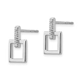 Sterling Silver Drop Earrings with Diamond Accents, Geometric Open Square Design