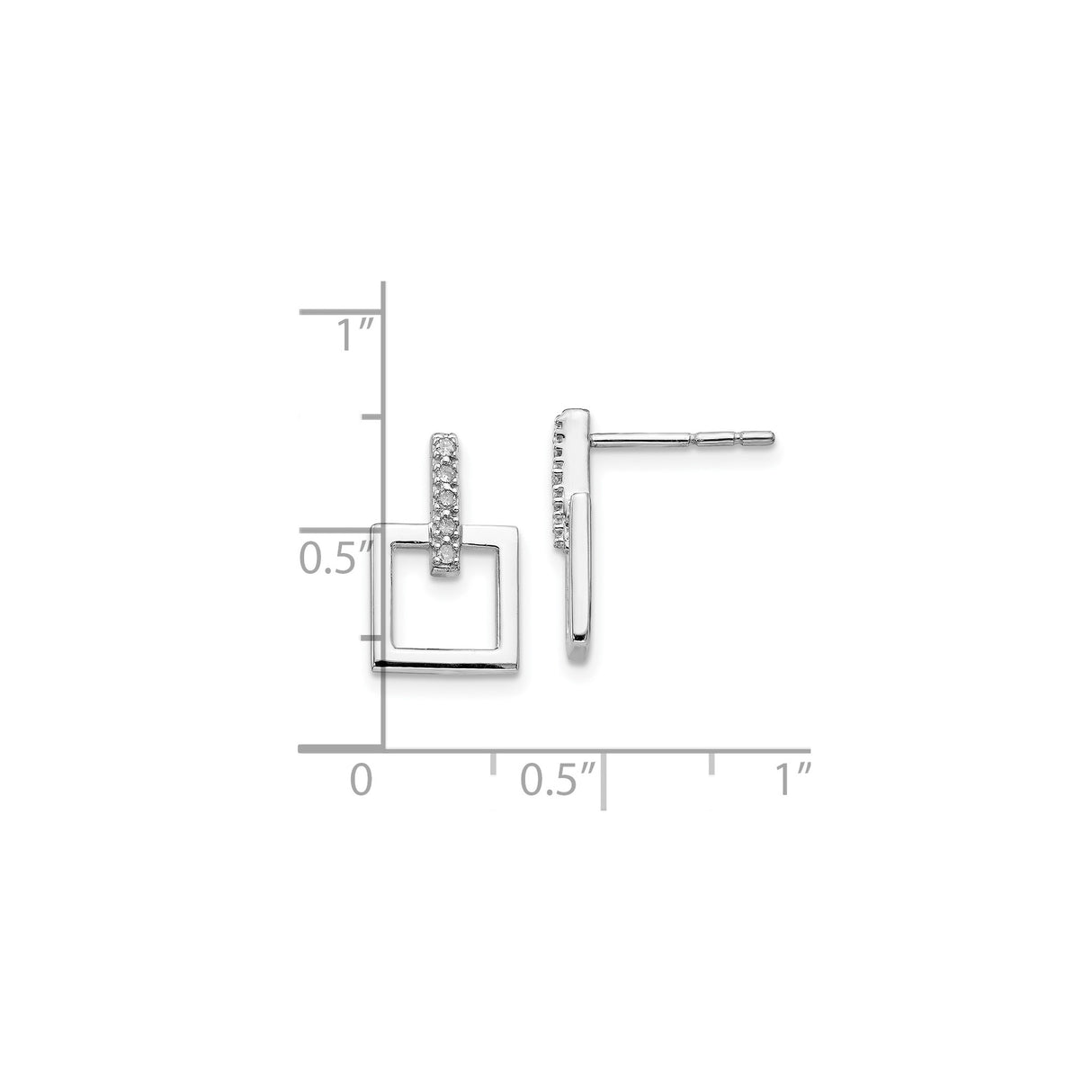 Sterling Silver Drop Earrings with Diamond Accents, Geometric Open Square Design