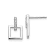Sterling Silver Drop Earrings with Diamond Accents, Geometric Open Square Design