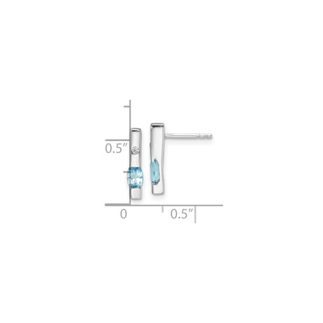 Sterling Silver Stud Earrings with Marquise Cut Swiss Blue Topaz and Diamond Accents, Modern Design