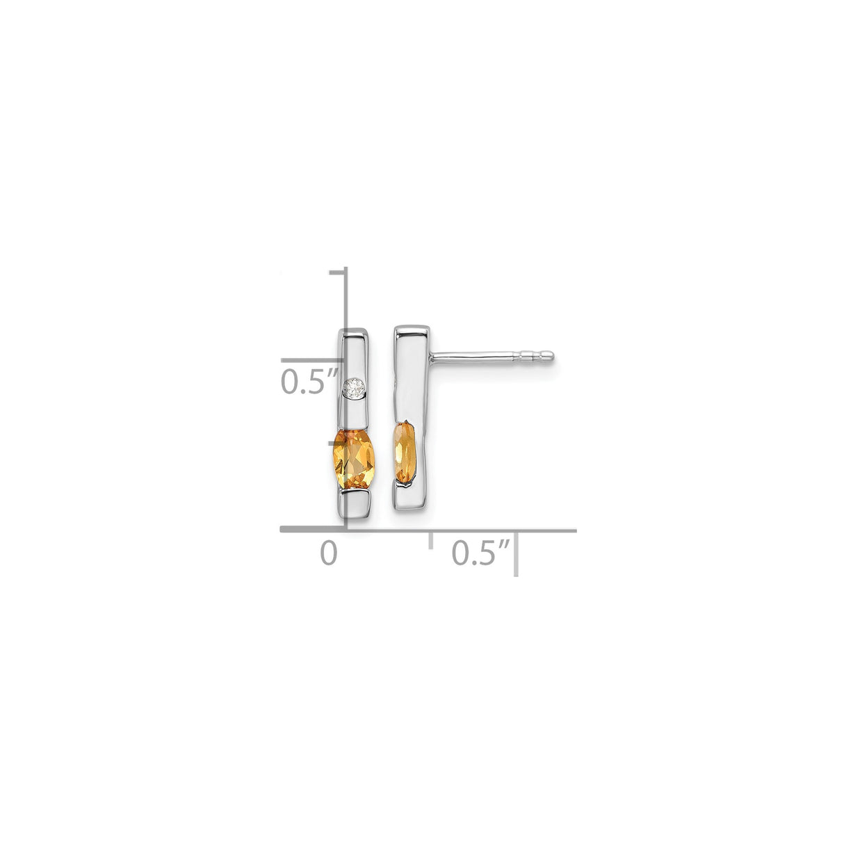 Sterling Silver Vertical Bar Earrings With Oval Citrine