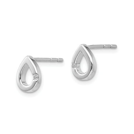 Sterling Silver Open Teardrop Stud Earrings With CZ Accent