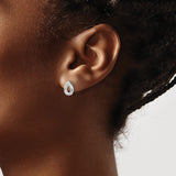Sterling Silver Open Teardrop Stud Earrings With CZ Accent