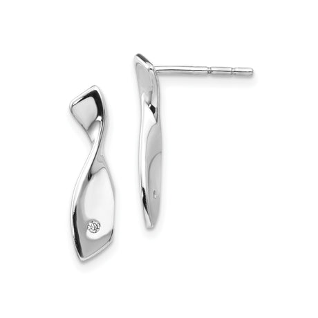 Sterling Silver Twist Stud Earrings with Cubic Zirconia Accent, Polished Finish Modern Abstract Design, Minimalist Silver Jewelry for Women, Sleek Contemporary Style with Clean Geometric Lines