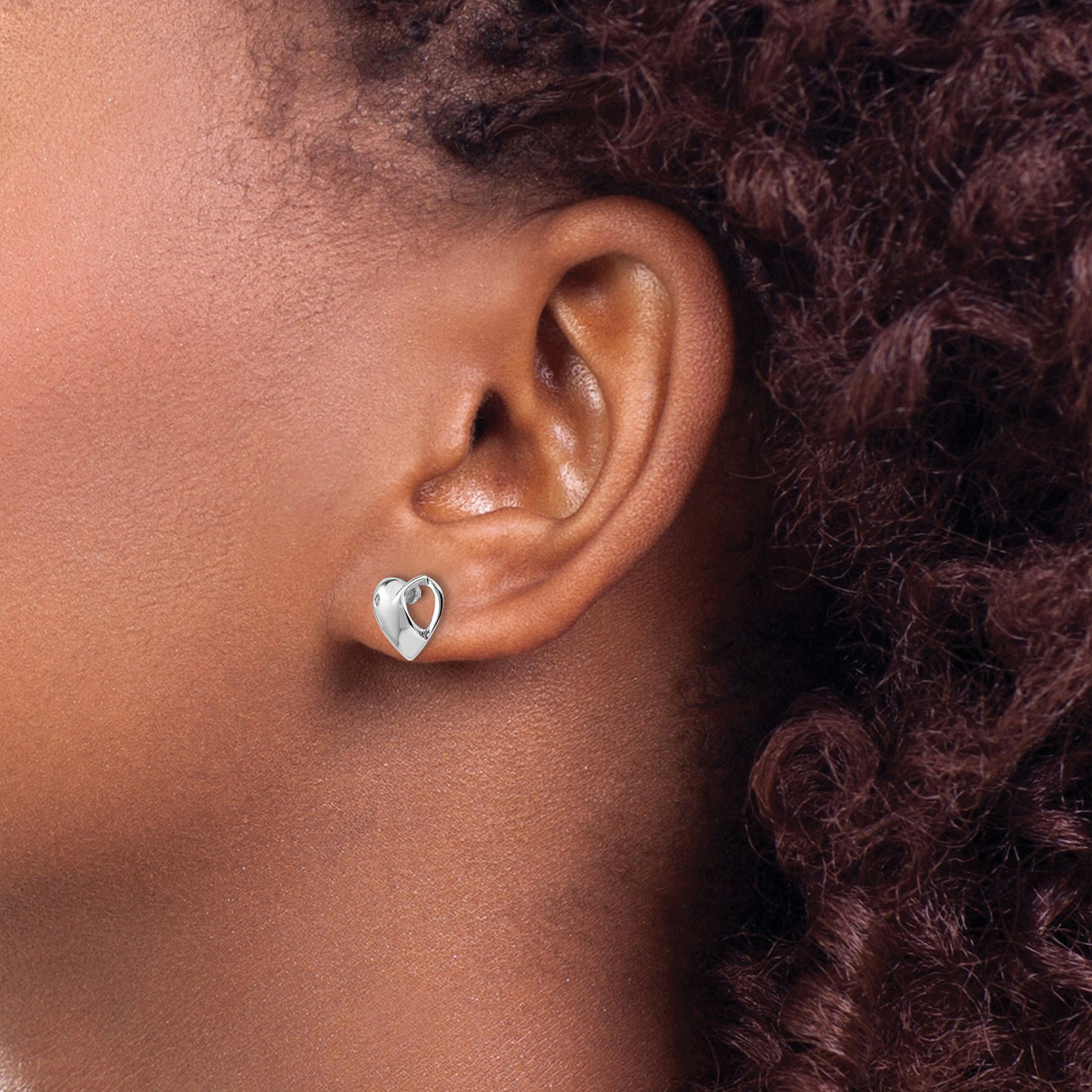 Sterling Silver Heart Stud Earrings with Diamond, Open Heart Design for Women