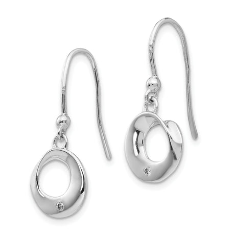 Sterling Silver Dangle Earrings with Diamond Accent, Open Circle Drop, Minimalist Hook Back