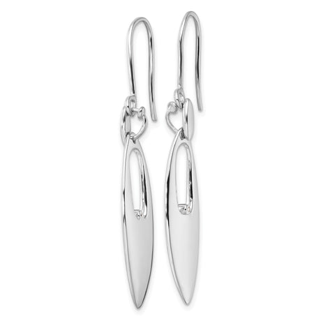 Sterling Silver Dangle Earrings with Diamond, Elongated Marquise Open Teardrop Design