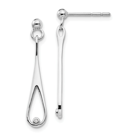 Sterling Silver Teardrop Dangle Earrings with Diamond, Modern Minimalist Design for Women