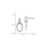 Sterling Silver Dangle Earrings with Double Oval Hoops and Diamond Accent, Modern Minimalist Style