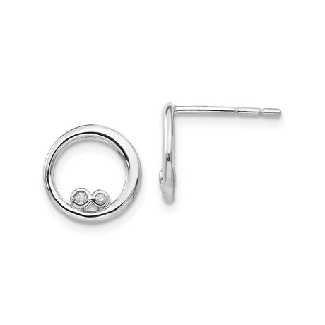 Sterling Silver Open Circle Stud Earrings with Cubic Zirconia, Minimalist Geometric Design
