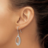 Sterling Silver Dangle Earrings with Diamond Accent, Open Oval Design, Shepherd Hooks