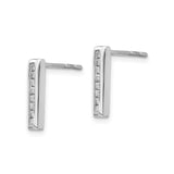 Sterling Silver Vertical Bar Stud Earrings With Row-Set CZ