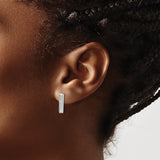 Sterling Silver Vertical Bar Stud Earrings With Row-Set CZ