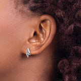 Sterling Silver Stud Earrings with Diamond Accent, Leaf Design, Minimalist Floral Style