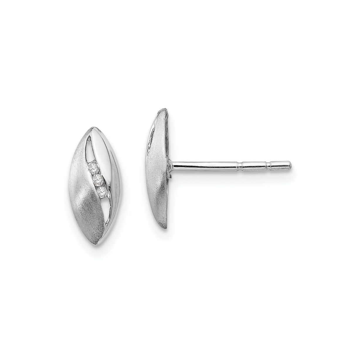 Sterling Silver Marquise Stud Earrings with Cubic Zirconia and Satin Finish