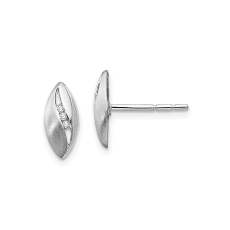 Sterling Silver Marquise Stud Earrings with Cubic Zirconia and Satin Finish