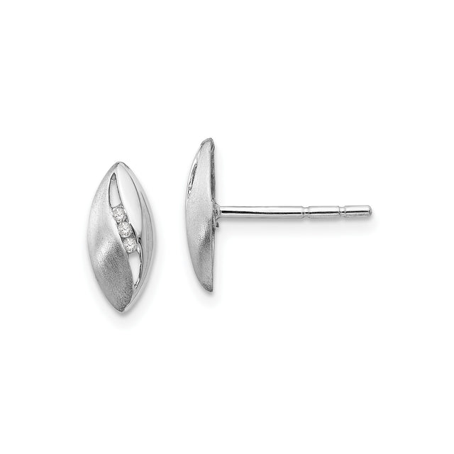 Sterling Silver Marquise Stud Earrings with Cubic Zirconia and Satin Finish