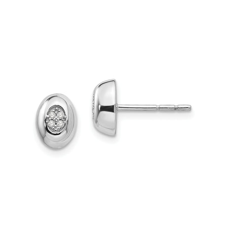 Sterling Silver Oval Stud Earrings with Diamond and Cubic Zirconia Cluster Design