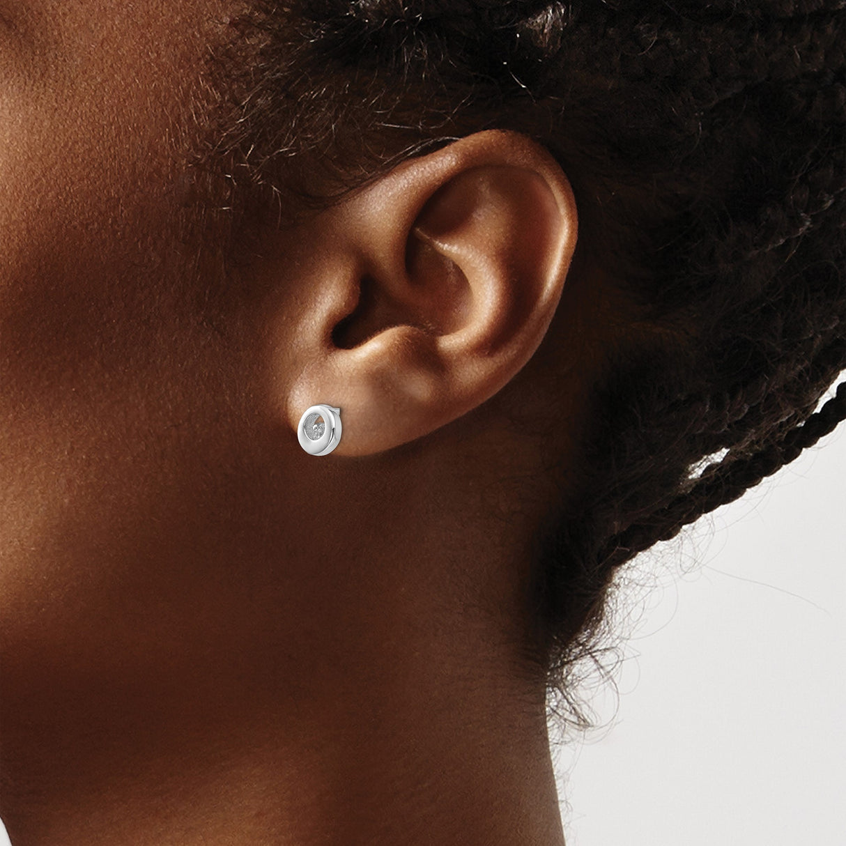 Sterling Silver Stud Earrings with Diamond and Circular Design, Minimalist Polished Style