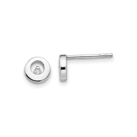 Sterling Silver Stud Earrings with Diamond and Circular Design, Minimalist Polished Style