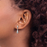 Sterling Silver Teardrop Dangle Earrings with Diamond and Filigree Leaf Design