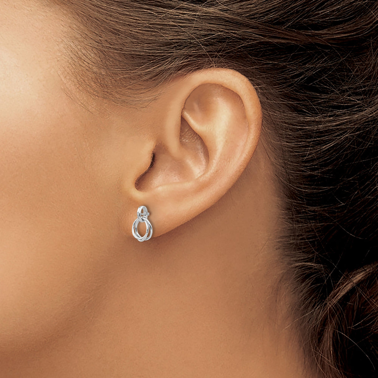 Sterling Silver Interlocking Circle Stud Earrings with Diamond Accent, Minimalist Knot Design