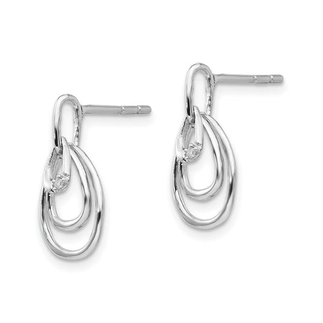 Sterling Silver Teardrop Dangle Earrings with Diamond Accents, Interlocking Loops Design